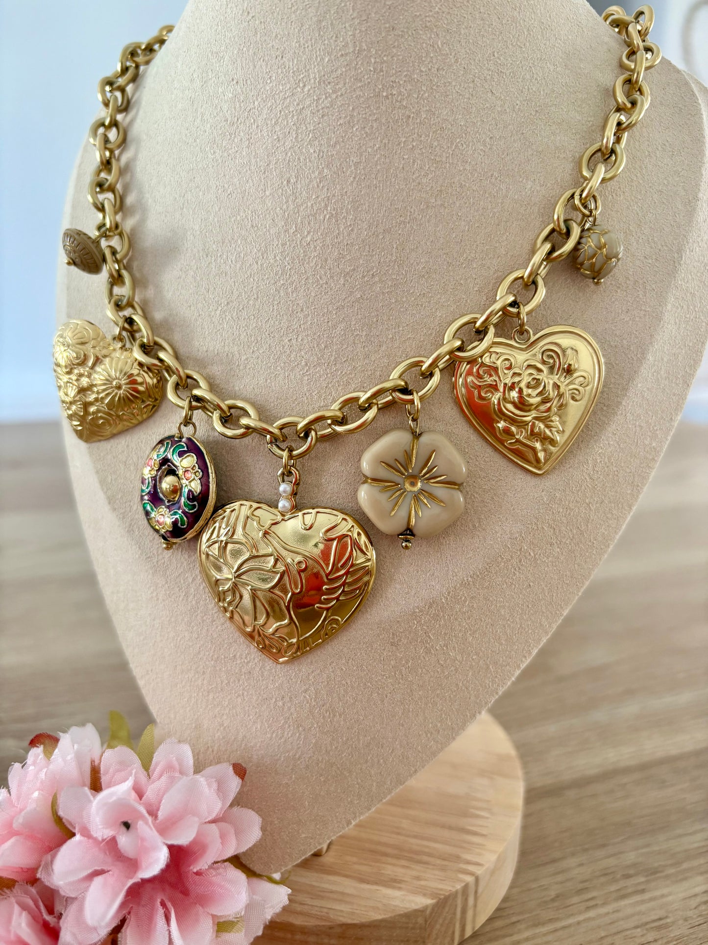 Collier breloques coeurs
