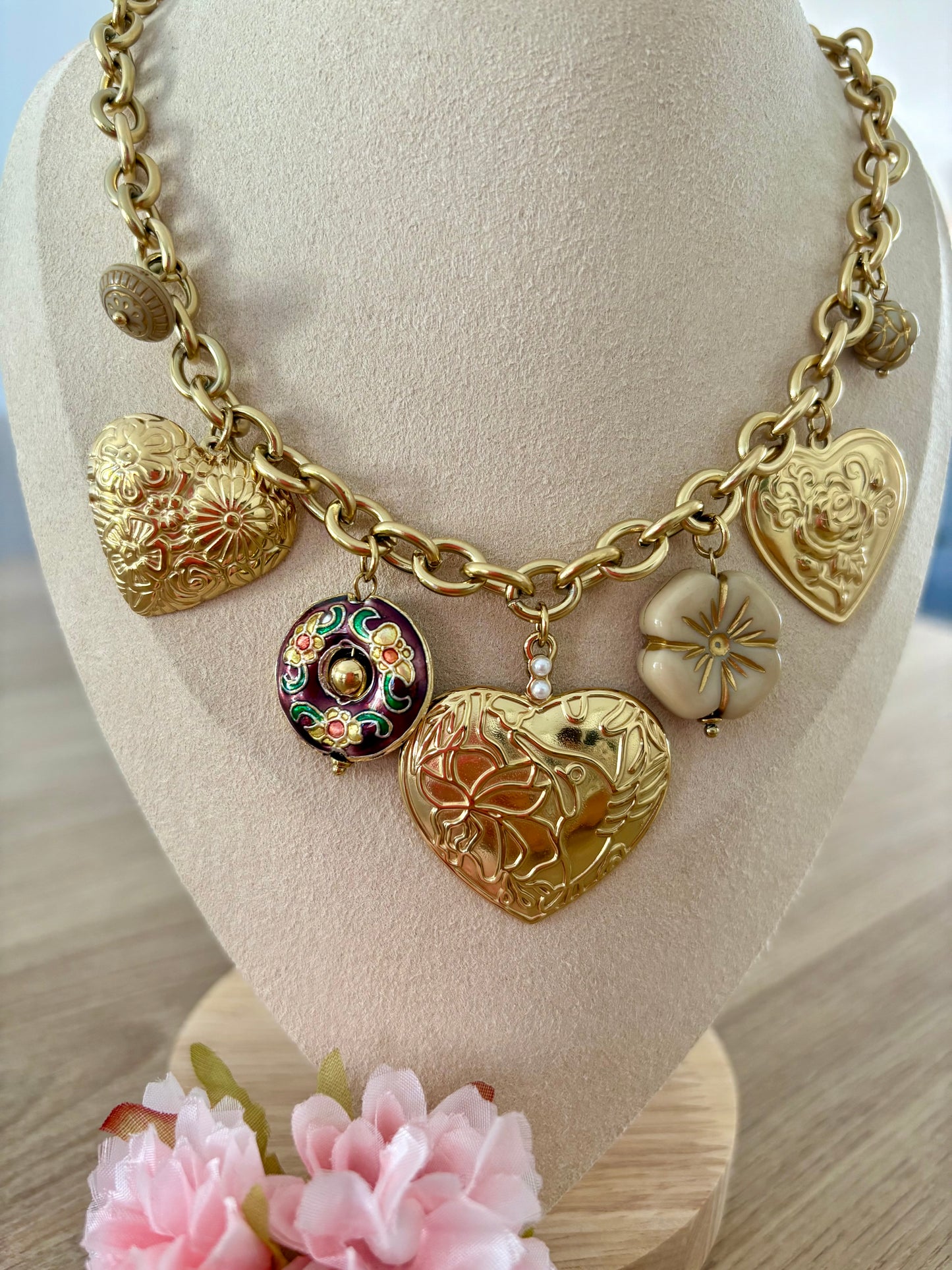 Collier breloques coeurs