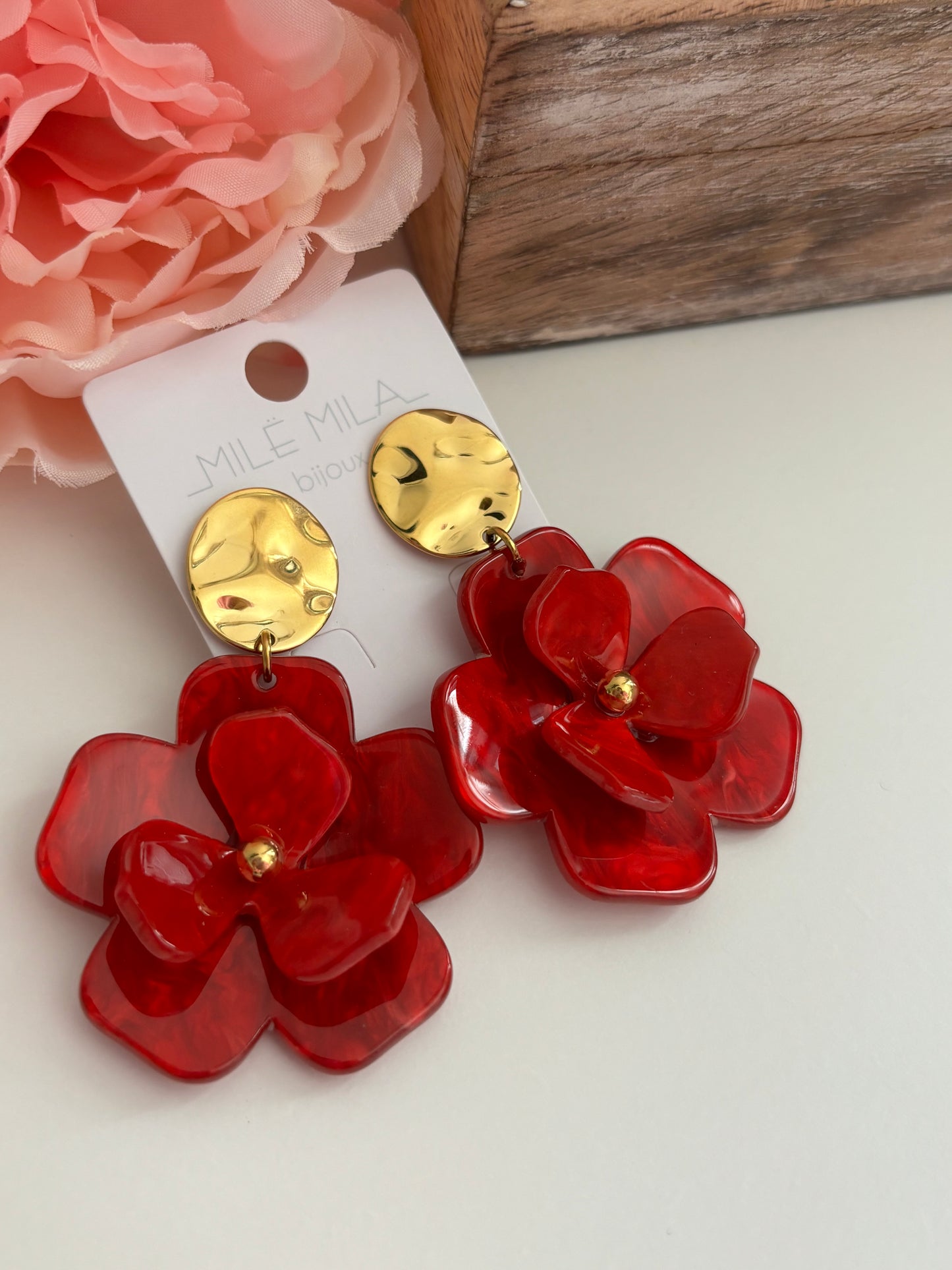 Boucles d’oreilles Fleurs 🌹 rouges