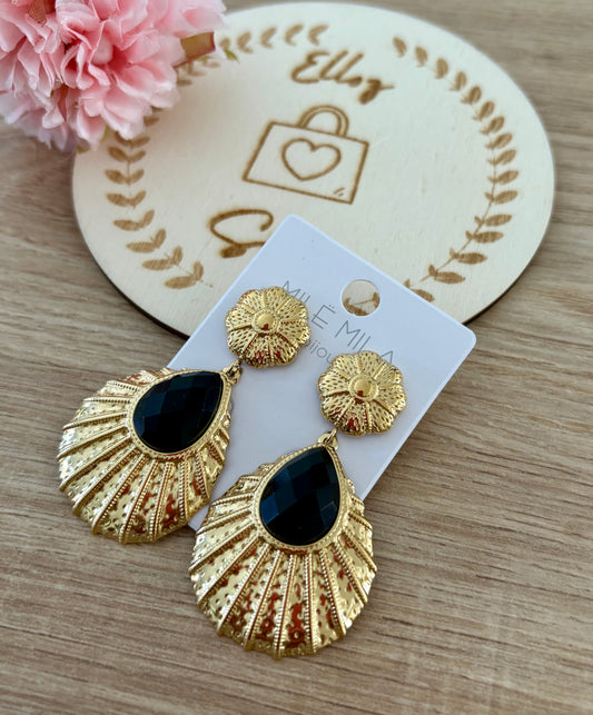 Boucles d’oreilles pendantes pierre noire