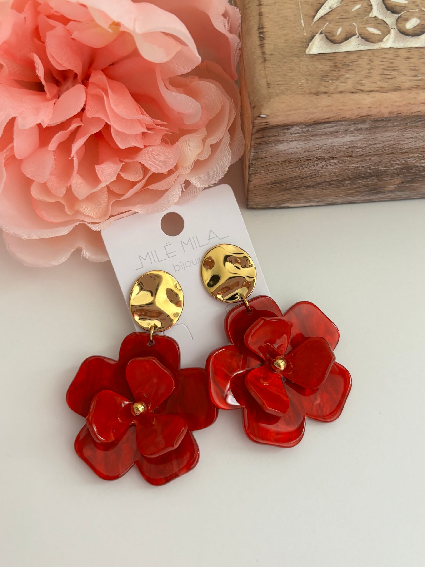 Boucles d’oreilles Fleurs 🌹 rouges