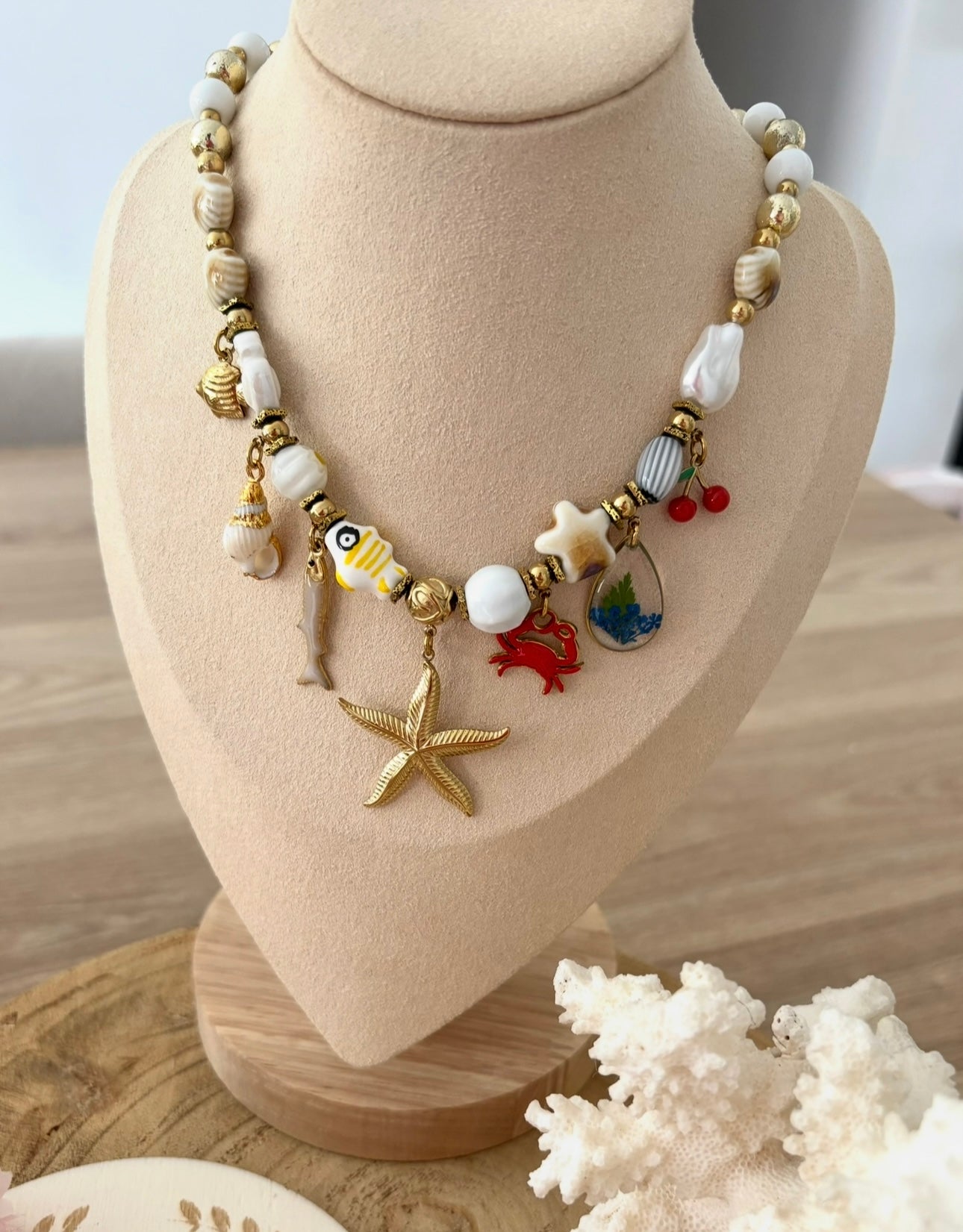 Collier breloques de la mer fleur séchées