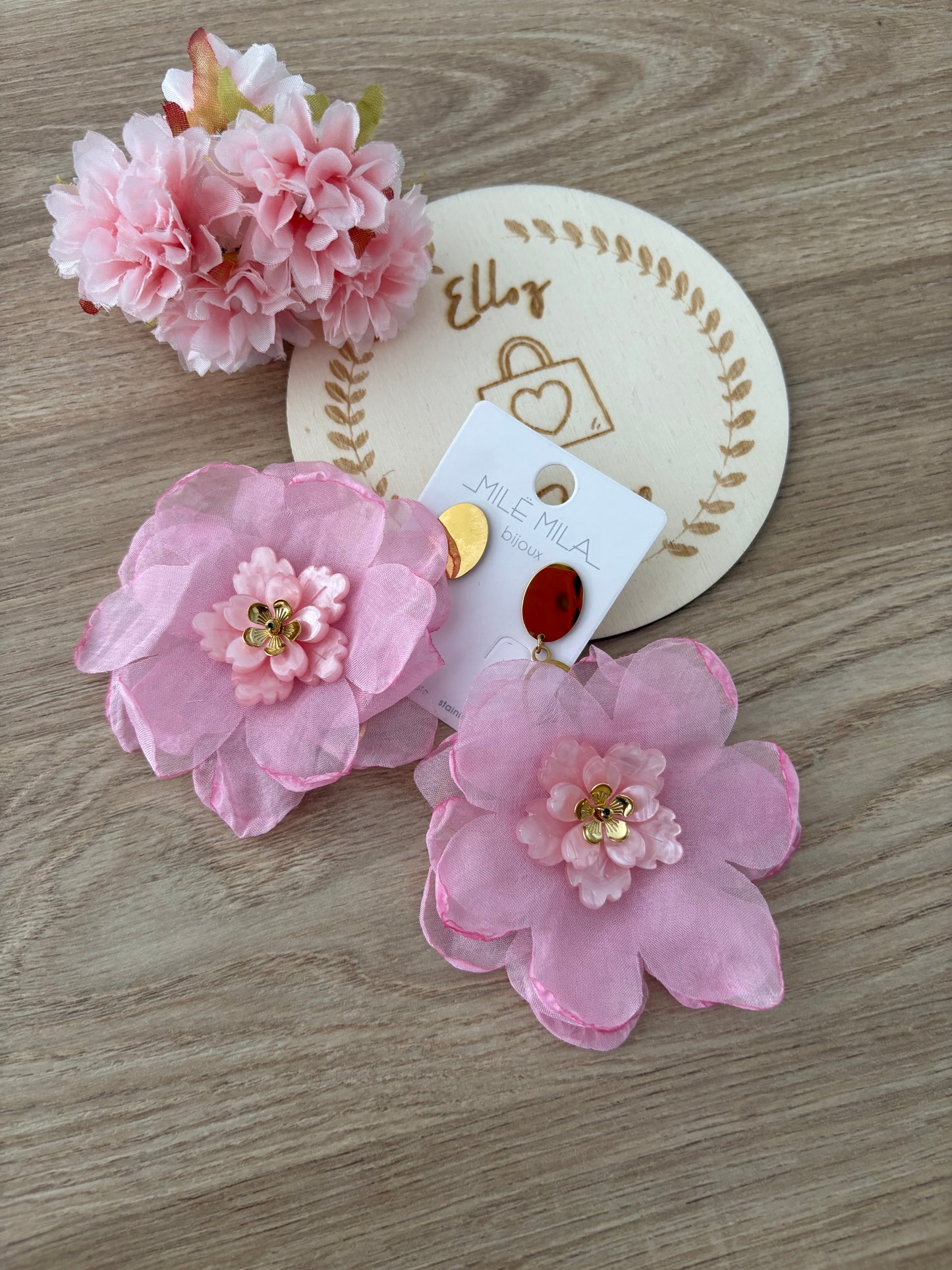 Boucles d’oreilles grosses fleurs tissu