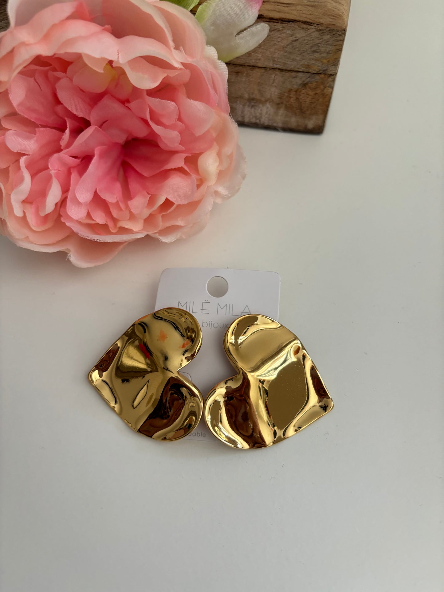 Boucles d’oreilles cœurs martelés