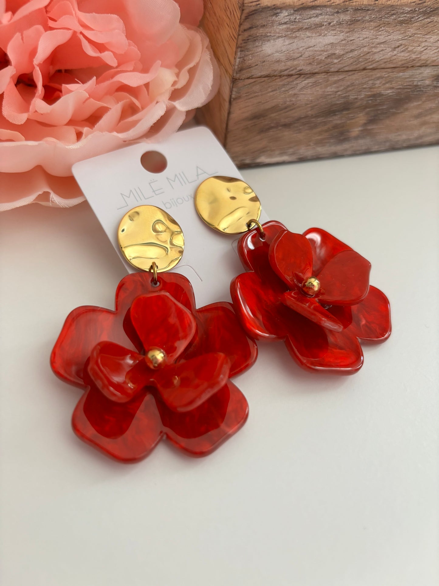 Boucles d’oreilles Fleurs 🌹 rouges