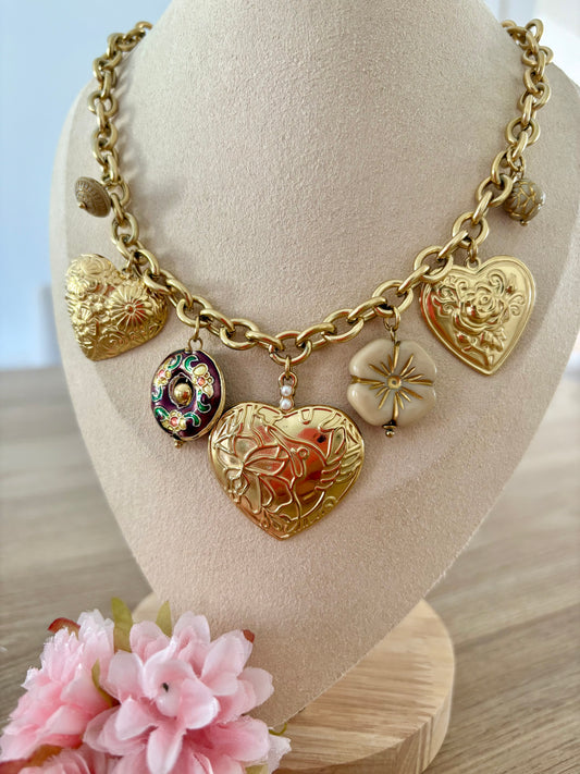 Collier breloques coeurs