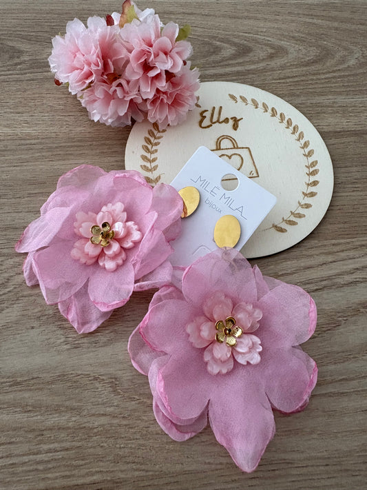 Boucles d’oreilles grosses fleurs tissu
