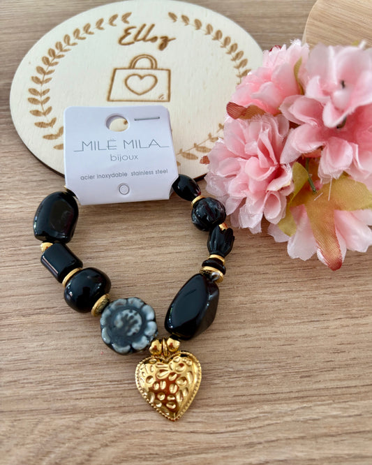 Bracelet élastique perles noires