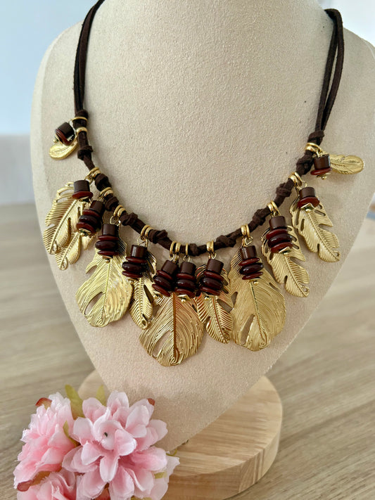 Collier plumes marron 🪶
