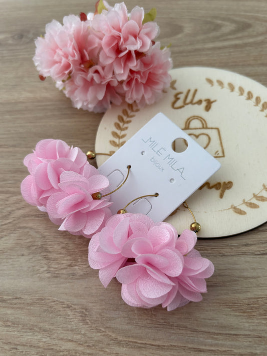 Boucles d’oreilles créoles fleurs rose